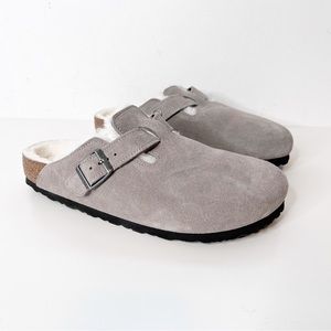 Birkenstock Boston Shearling Suede Leather in Stone Coin size 40